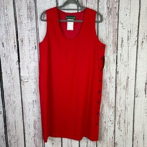 🏷️NWT Vintage Harvé Benard Size 8 Red Wool Jumper Sleeveless Dress Buttons Lined